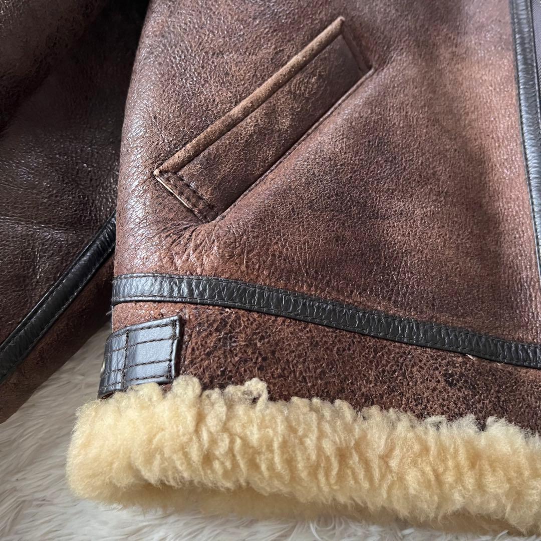 Bー3ラムレザー 本革フライトボアムートンジャケットブラウン90'00'