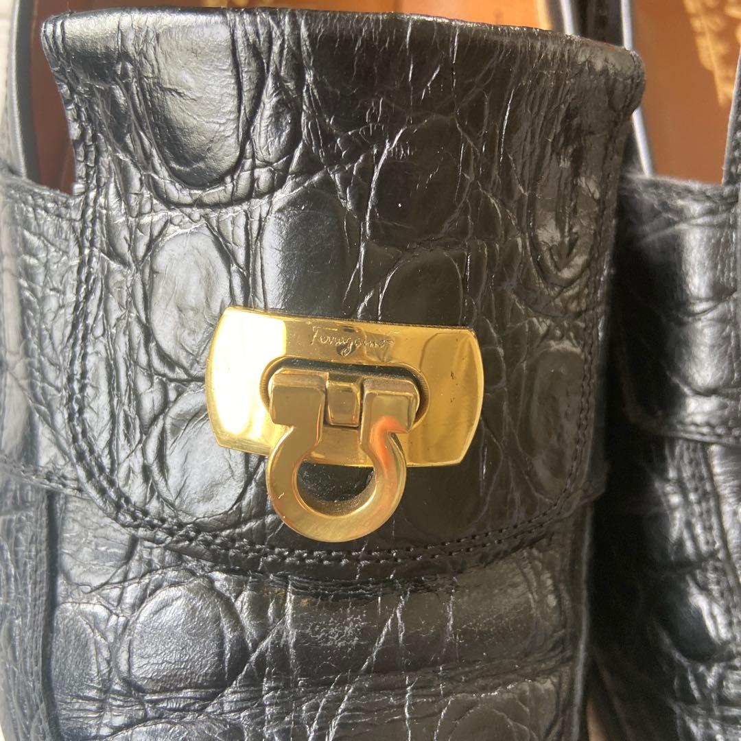 フェラガモ　ローファー　フラットシューズ　黒 ブラック　7/C 24cm