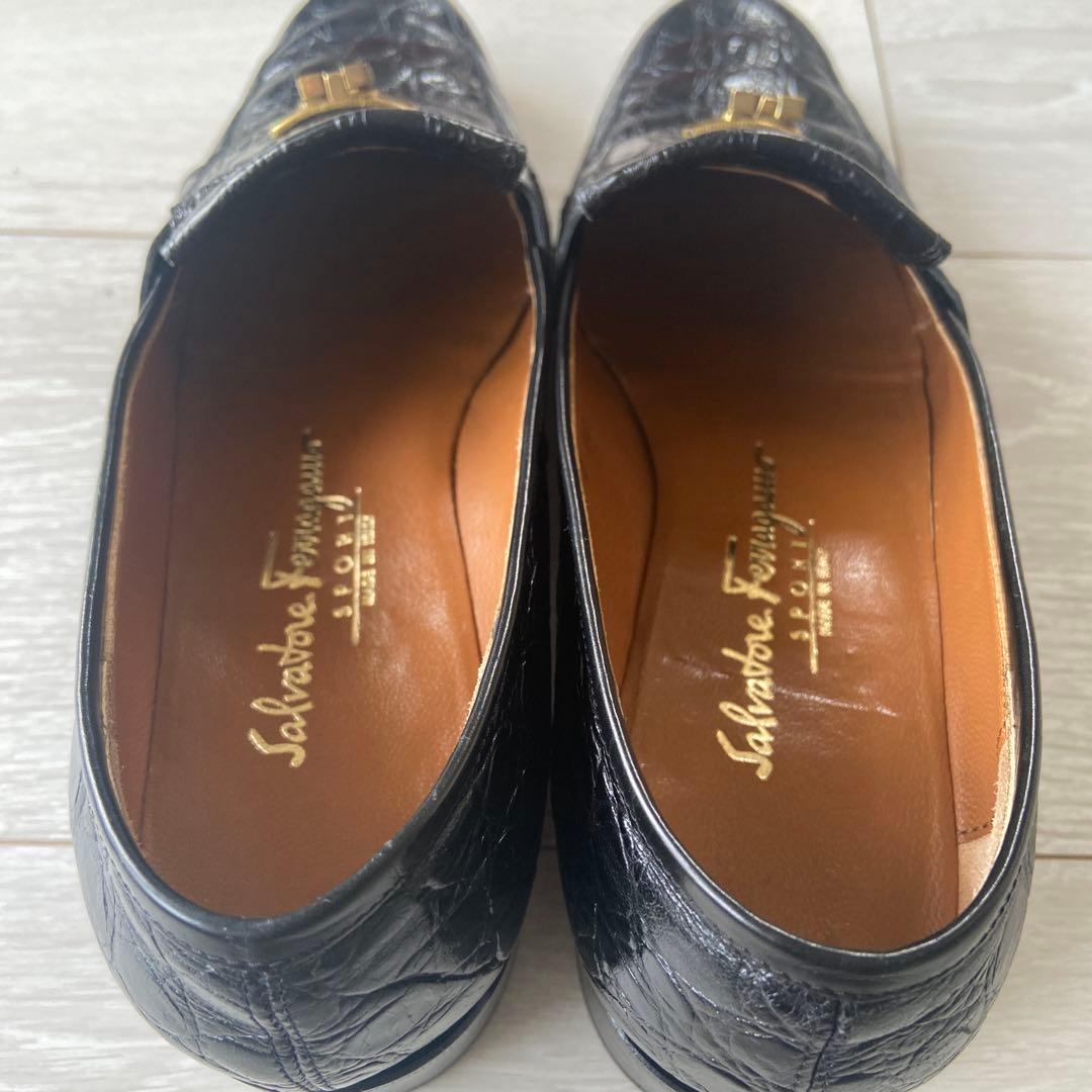 フェラガモ　ローファー　フラットシューズ　黒 ブラック　7/C 24cm