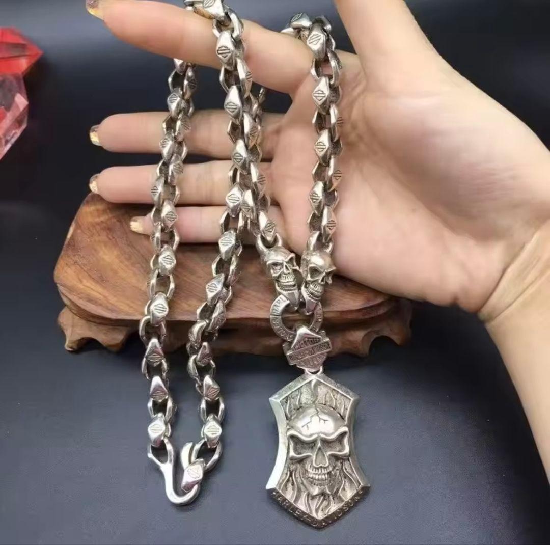 【早い者勝ち】VINTAGE メンズレトロ S925銀のネックレスシルバースカル