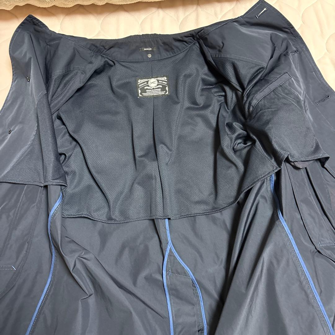 デンハムDENHAMネイビー ステンカラーコート ロゴ入り