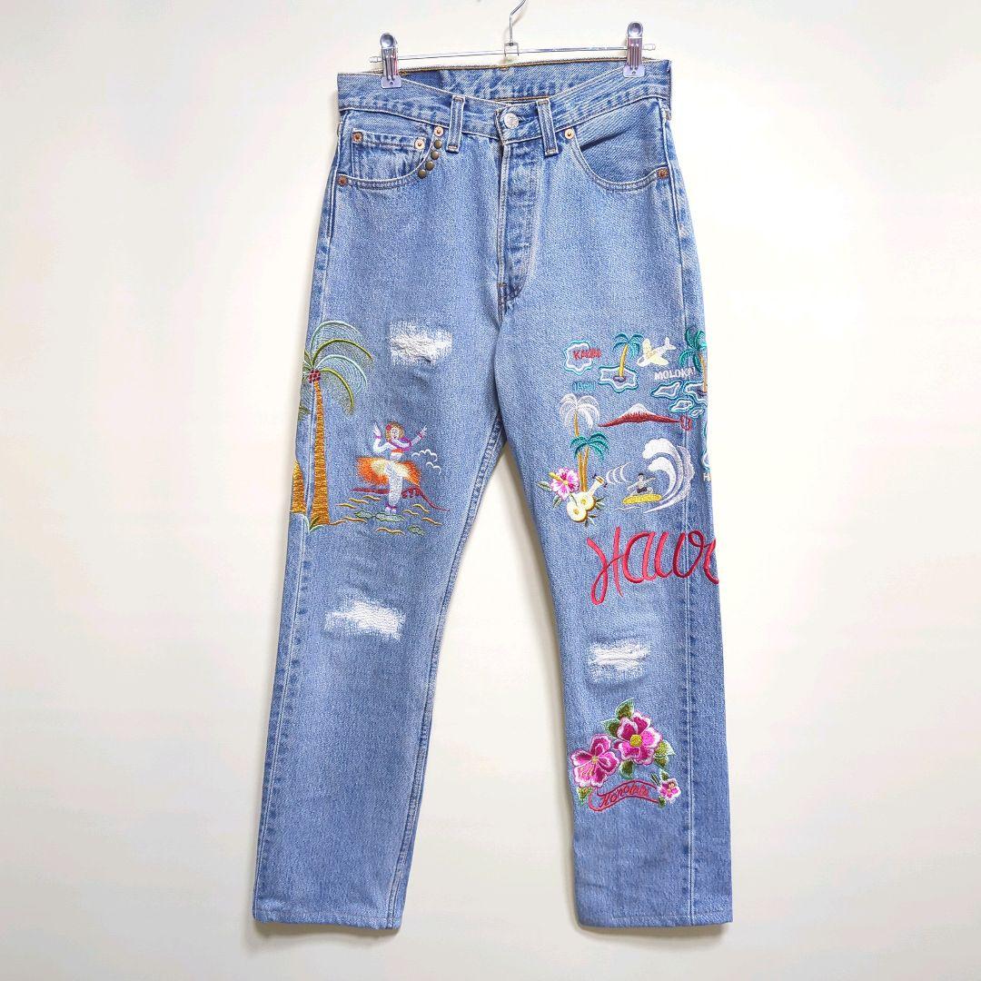 ★製 LEVI’S Hawaii 刺繍 リメイク デニムパンツ