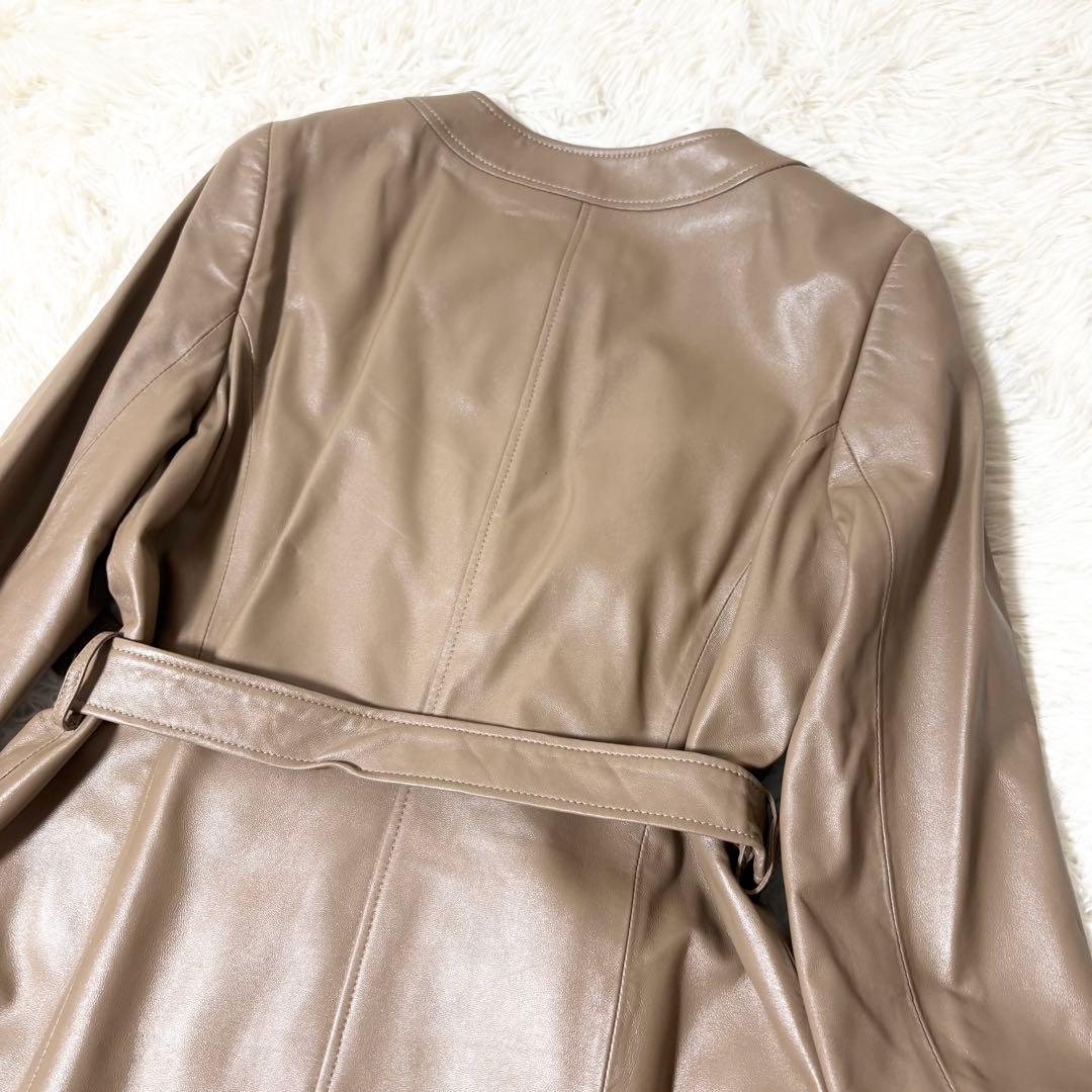 極美品✨バルマン ベルテッド レザーコート 羊革 ラムレザー　ブラウン L相当