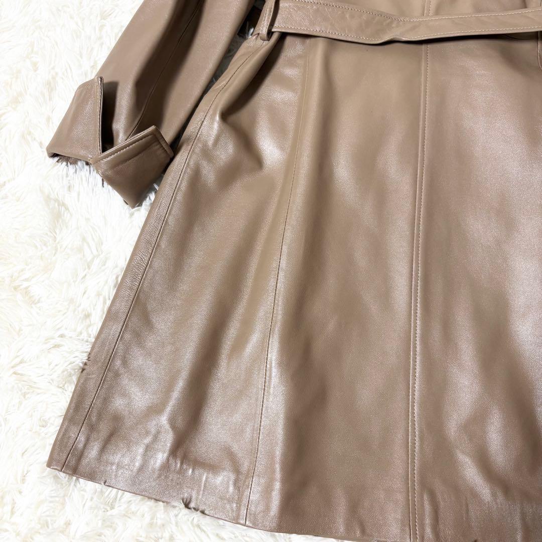 極美品✨バルマン ベルテッド レザーコート 羊革 ラムレザー　ブラウン L相当