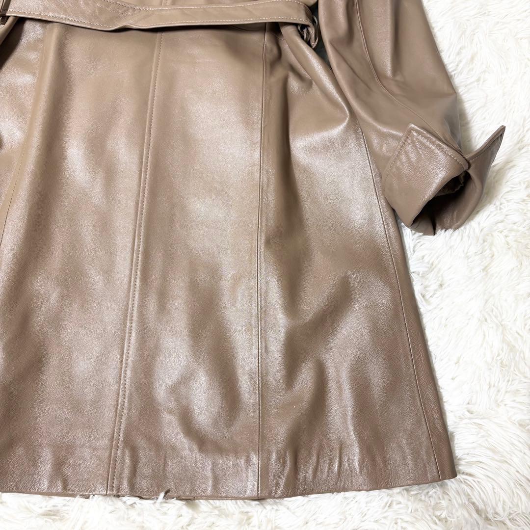 極美品✨バルマン ベルテッド レザーコート 羊革 ラムレザー　ブラウン L相当