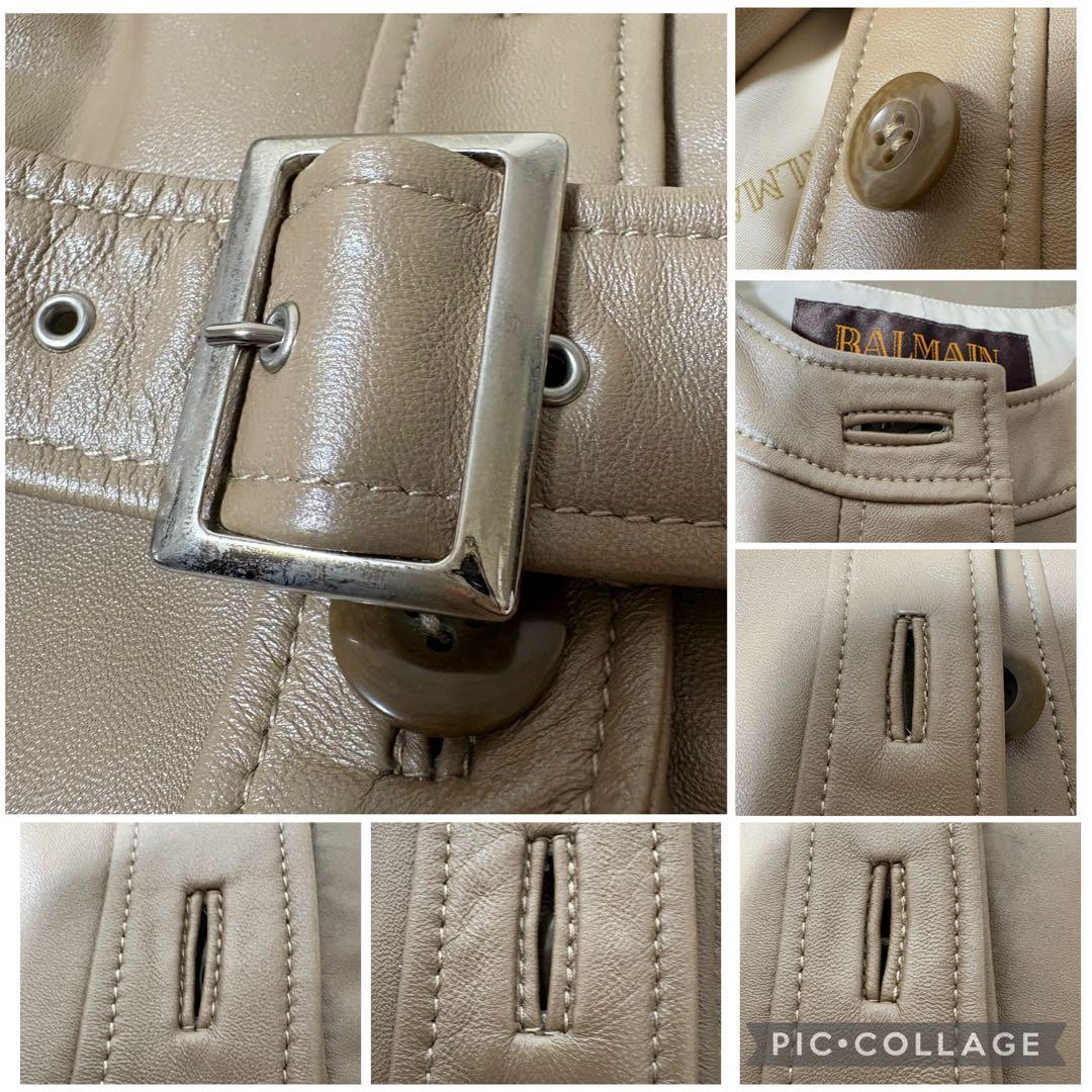 極美品✨バルマン ベルテッド レザーコート 羊革 ラムレザー　ブラウン L相当