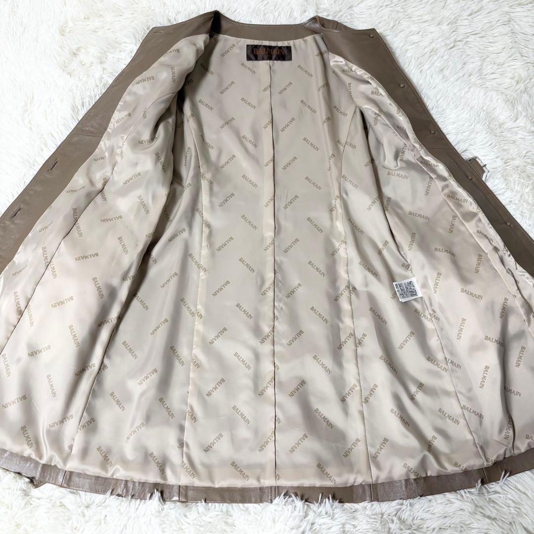 極美品✨バルマン ベルテッド レザーコート 羊革 ラムレザー　ブラウン L相当