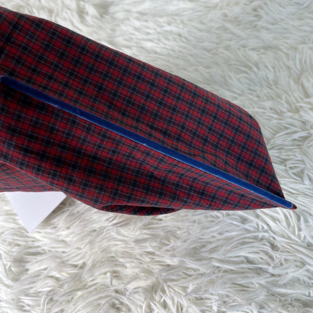 新品未使用　LUDLOW チェック柄　ドローストリングポーチ　巾着　刺繍　シルク