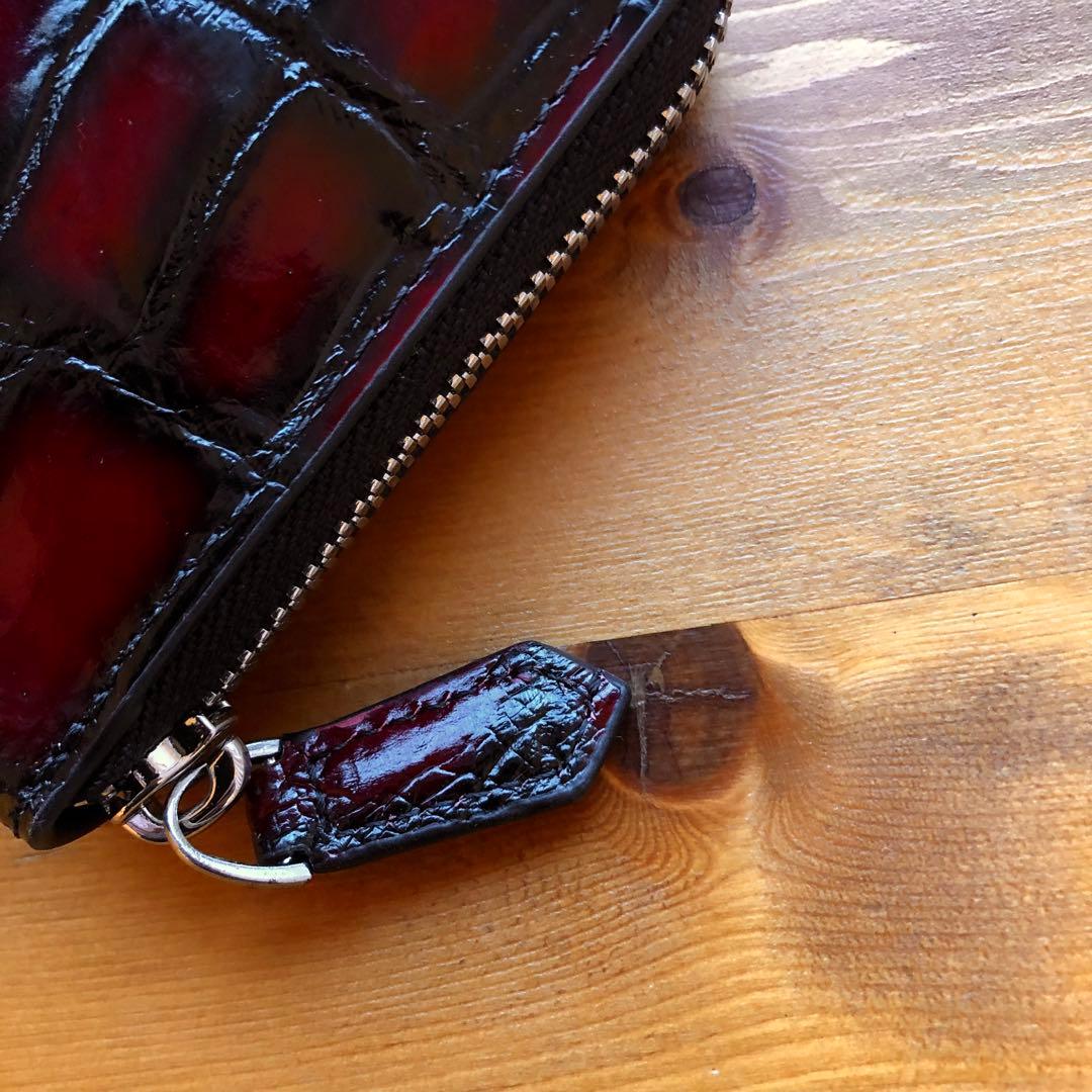 クロコダイル 長財布 高級 一枚革メンズ レディース　赤レッド ブランド