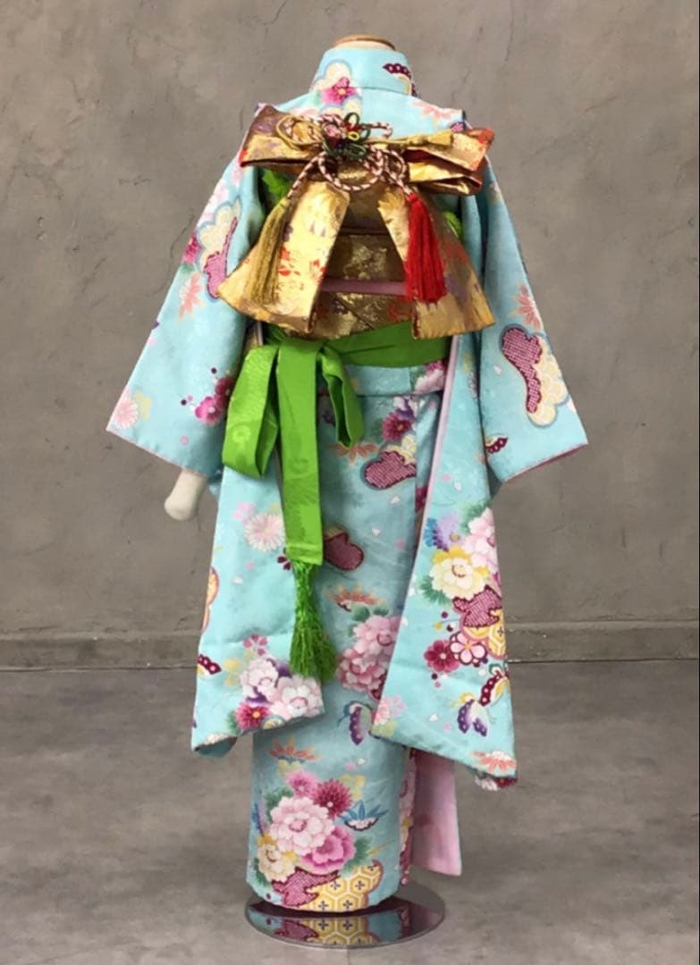 七五三 ７歳　水色花柄着物　髪飾り〜草履セットほぼフルセット