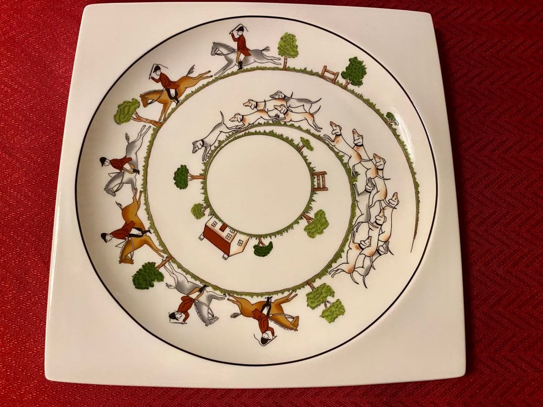 【廃盤☆希少】ウェッジウッド ハンティングシーン スクエアプレート2６cm