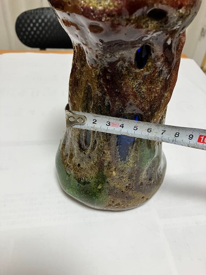 沖縄　琉球ガラス　【故】稲嶺盛吉作　花瓶　宙吹ガラス工房虹　現代の名工