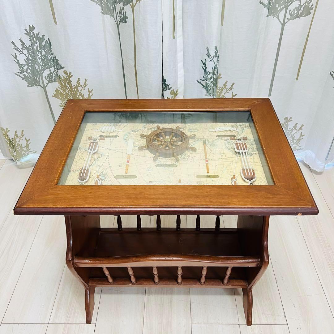 木製　マガジンラック　サイドテーブル　ロープノット　結び　レトロ