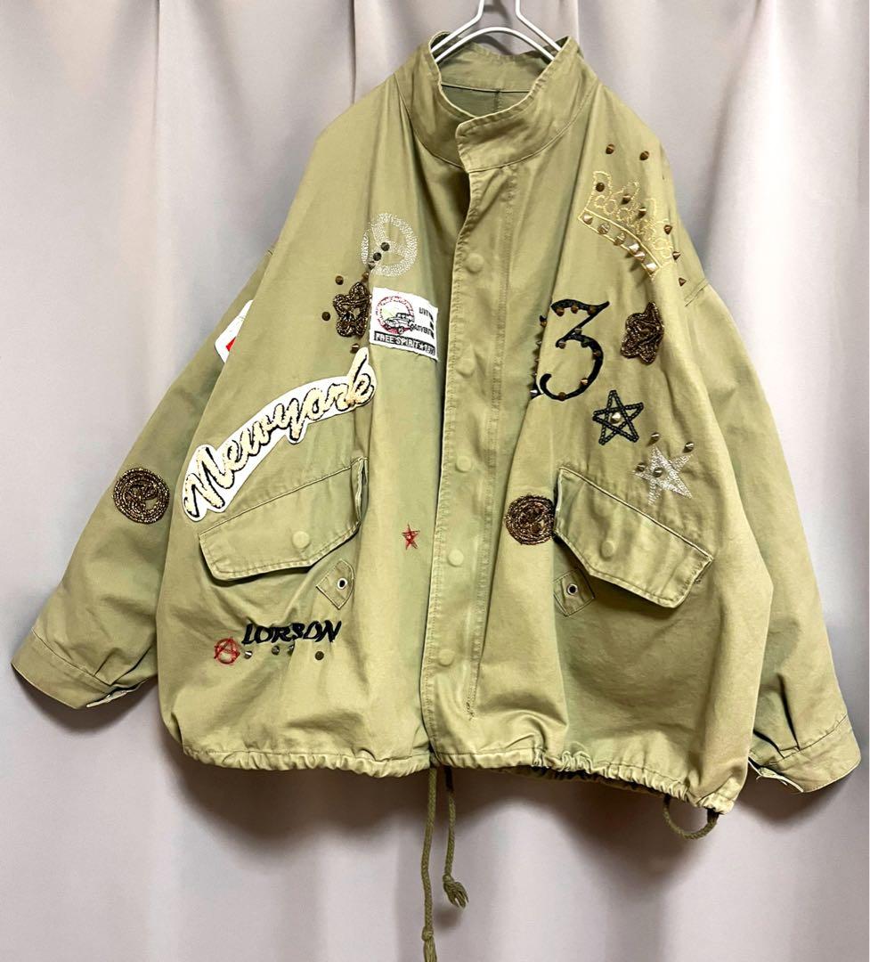 リメイクミリタリージャケット めちゃくちゃ大きいサイズ 個性的フェアリーグランジ