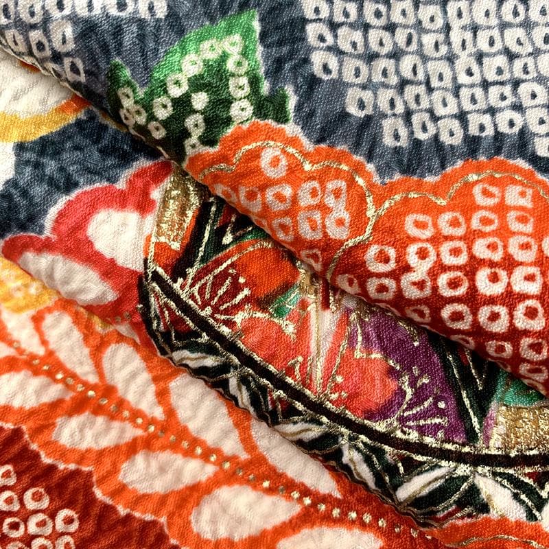 508ag22□七五三 七歳 女児 着物&袋帯&長襦袢 総絞風 毬 花□良好