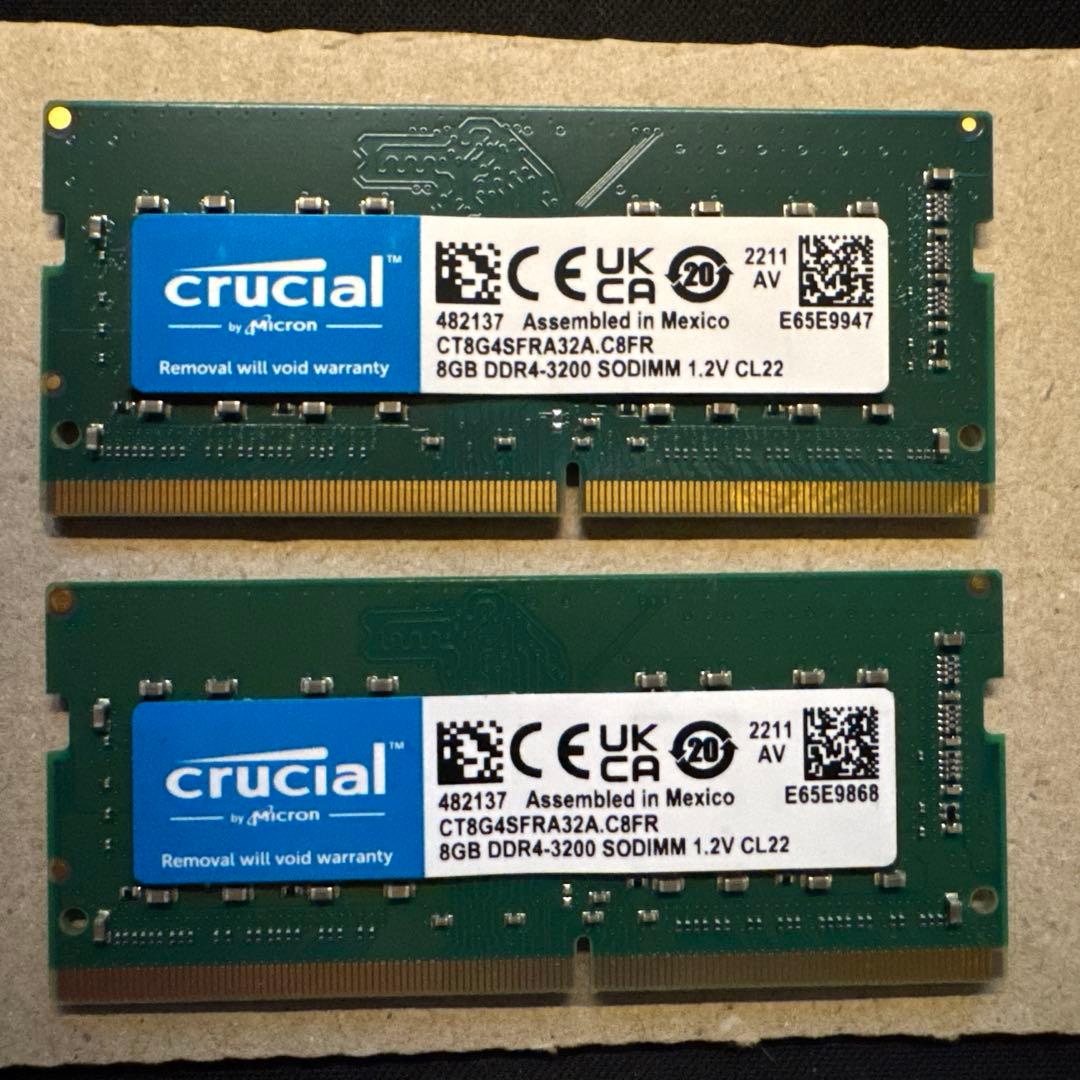 Crucial（Micron製）DDR4-3200 16GB(8GB×2)