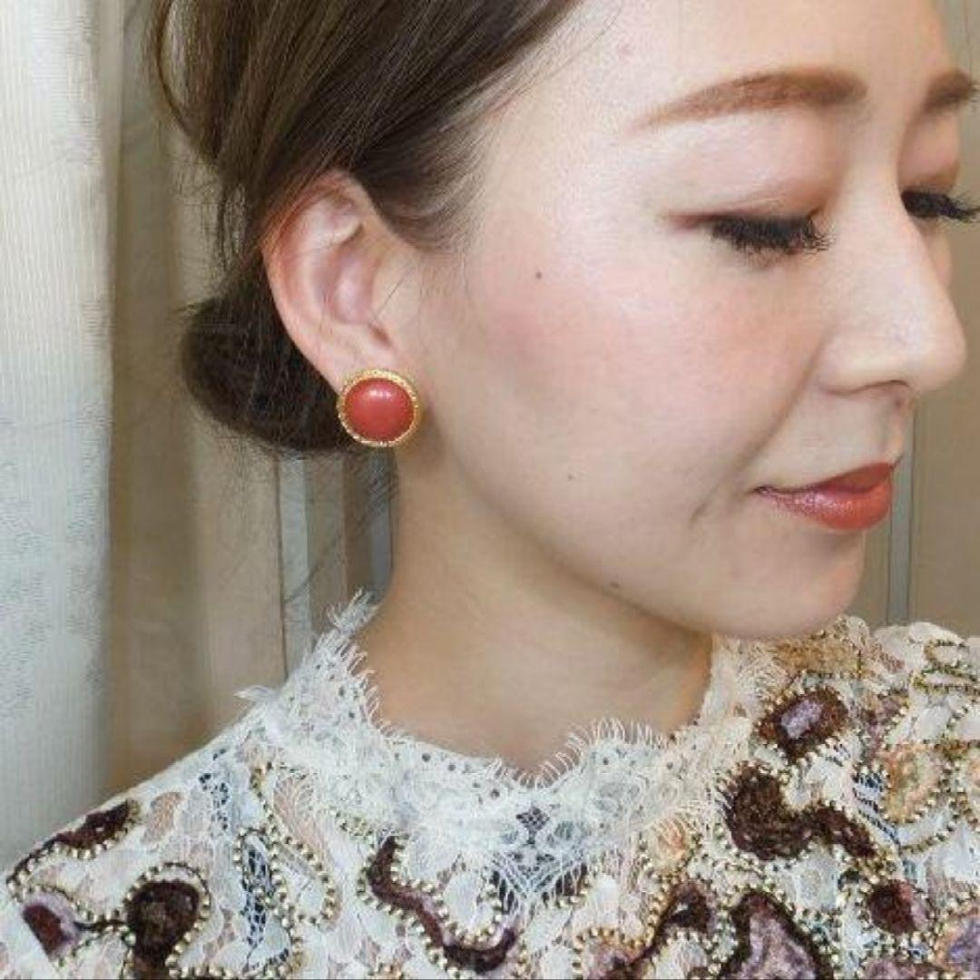 550＊レンガ くすみレッド パール ゴールド レトロボタン