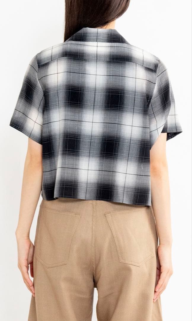 HYKE ハイクオンブレ チェック クロップド シャツ 黒