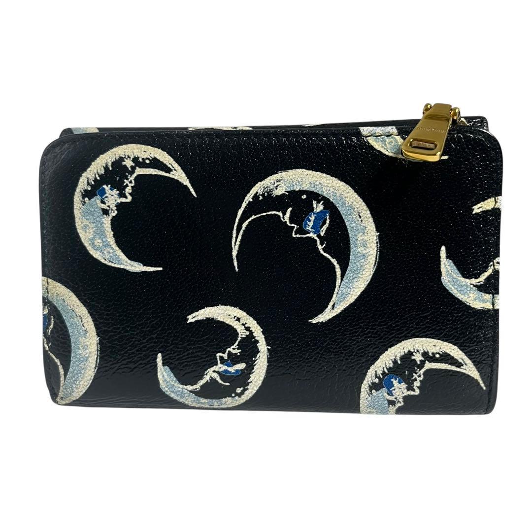 希少✨ミュウミュウ 二つ折り財布 マドラス 総柄 月 ムーン ブラック 黒