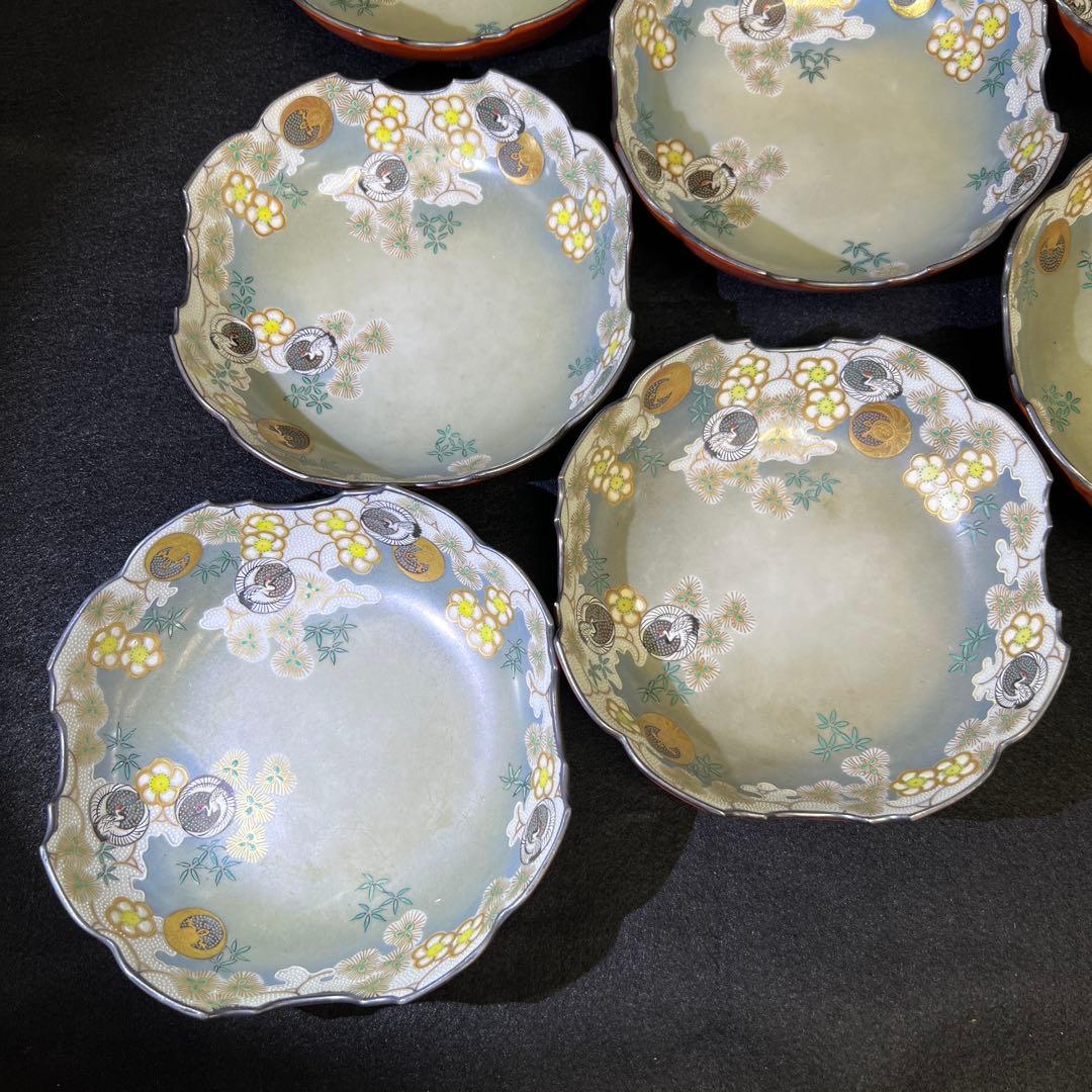 明治初期　九谷焼　朝日向付8客　幅約14.5㎝　東Y7-1219☆1Fトヒウ