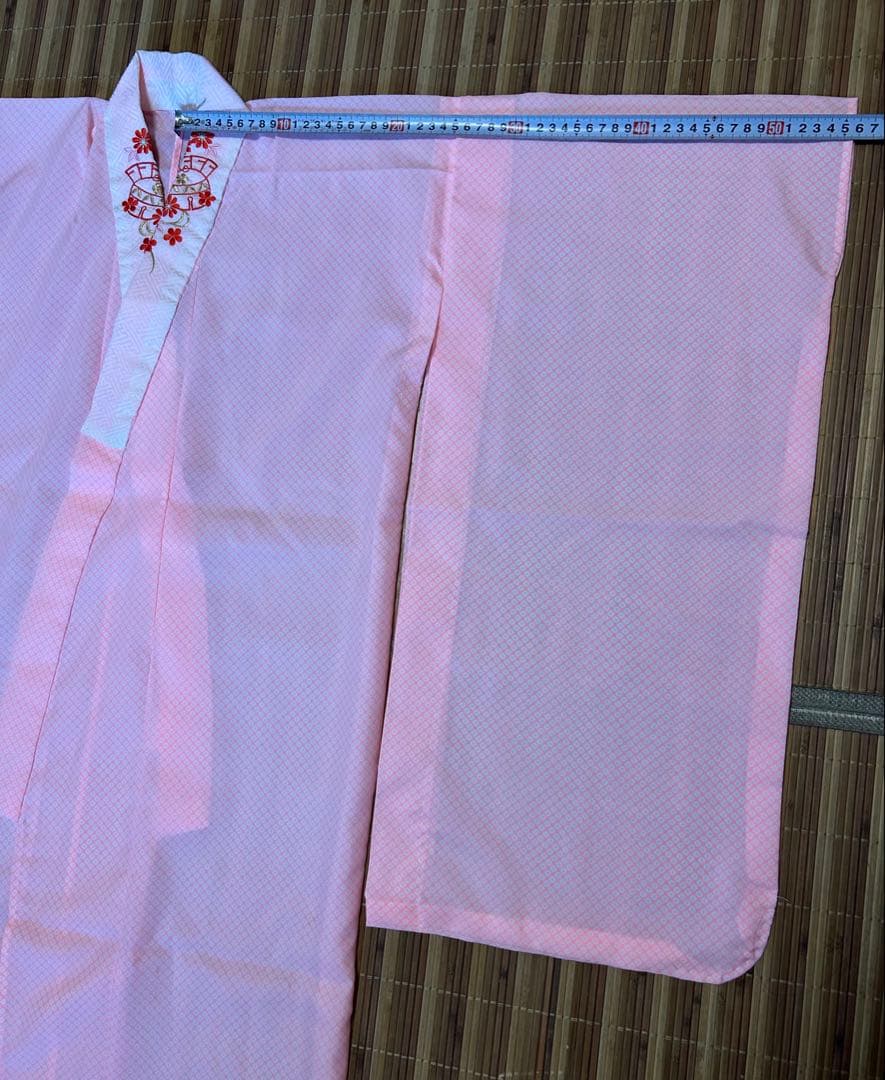 【美品日本製】 七五三(3歳、7歳) 豪華3点セット着物＋長襦袢＋帯　赤オレンジ