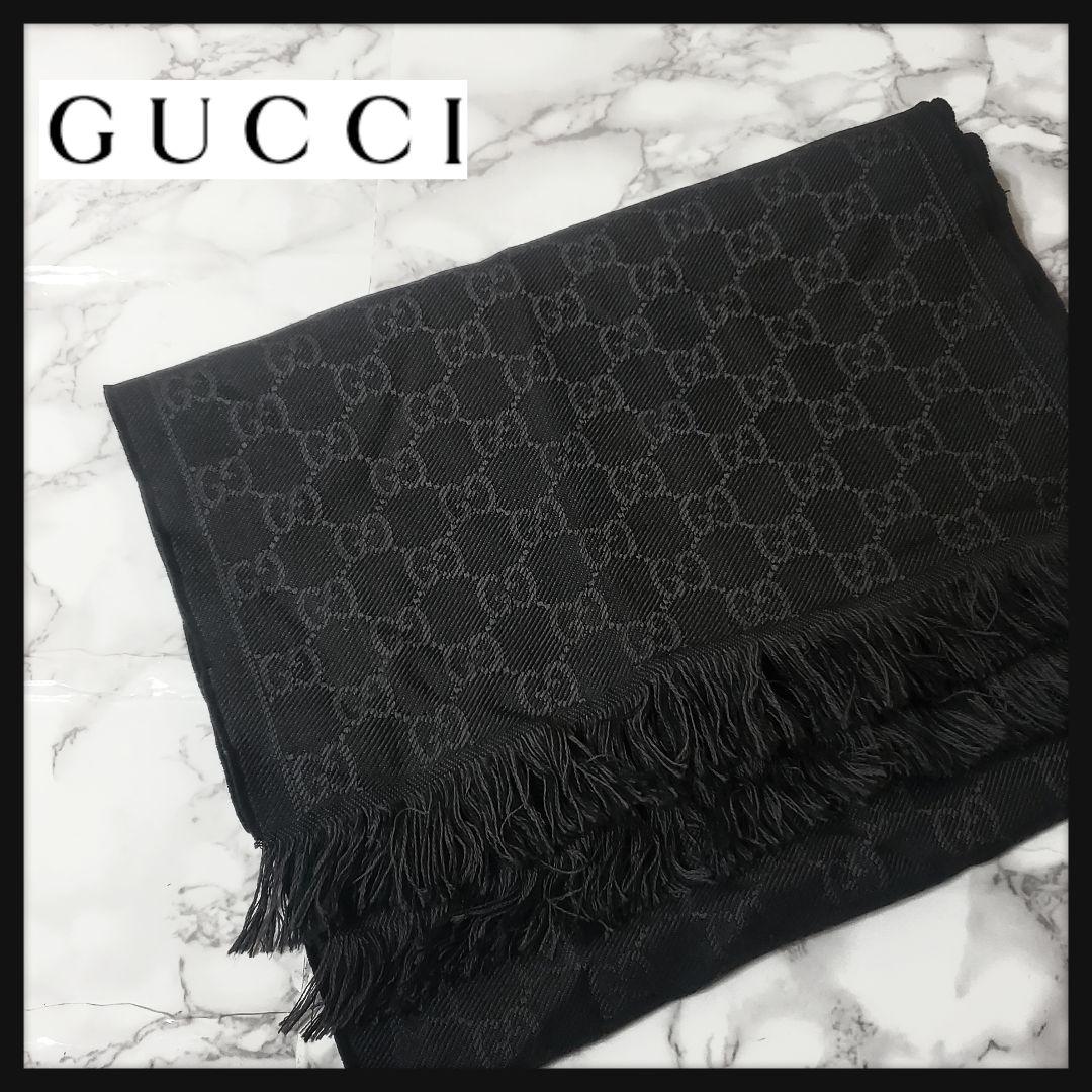 GUCCI グッチ マフラー GG柄 ブラック系 ストール レディース