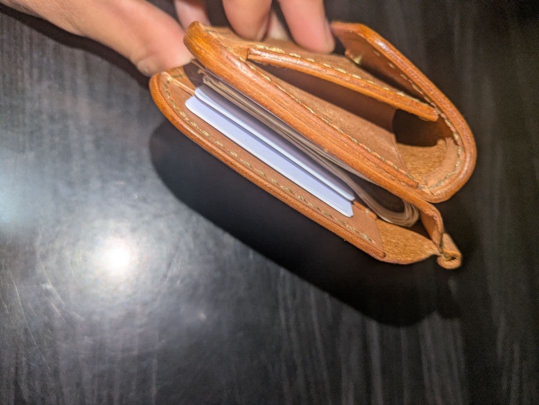 イタリアンレザー マネークリップ コンパクト財布 ハンドメイド 総手縫い