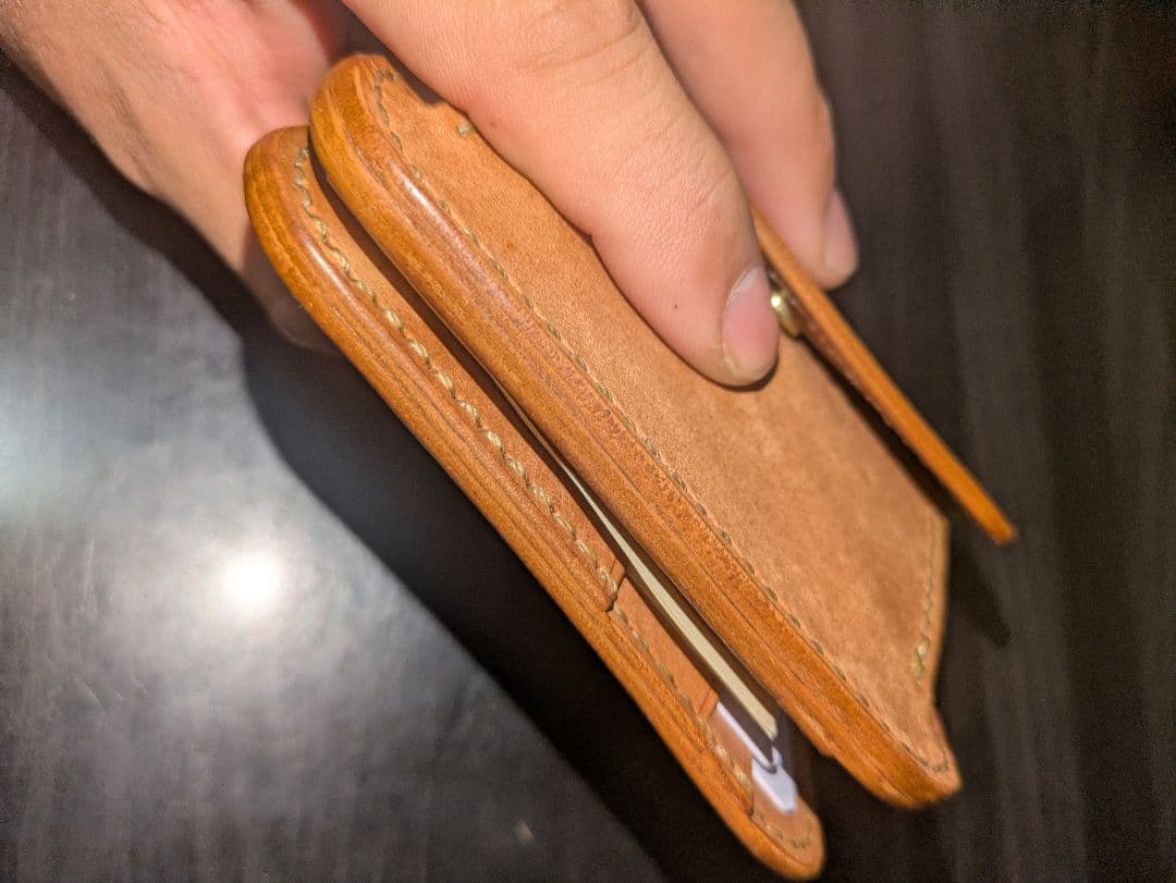 イタリアンレザー マネークリップ コンパクト財布 ハンドメイド 総手縫い