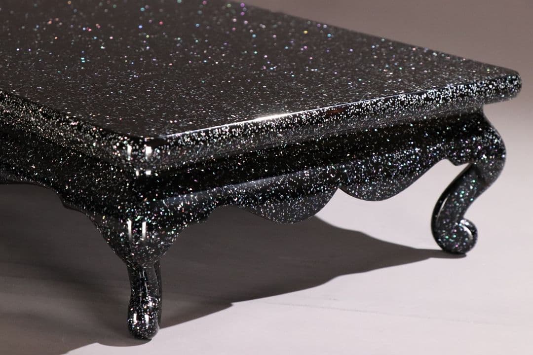 MA486 輪島塗 塗師 輪洲作 青貝 黒塗 花台 共箱 平卓 木製 螺鈿 輪州