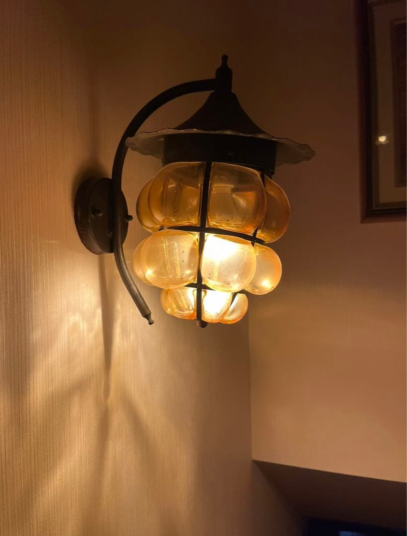 超希少　アンティーク　琥珀色　照明　壁付　ガラス＆鉄製 E26 LED対応