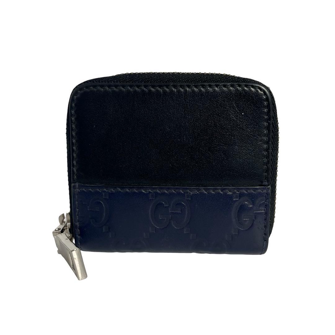 希少✨グッチ ケース GGシマ ラウンドファスナー ロゴ型押し バイカラー