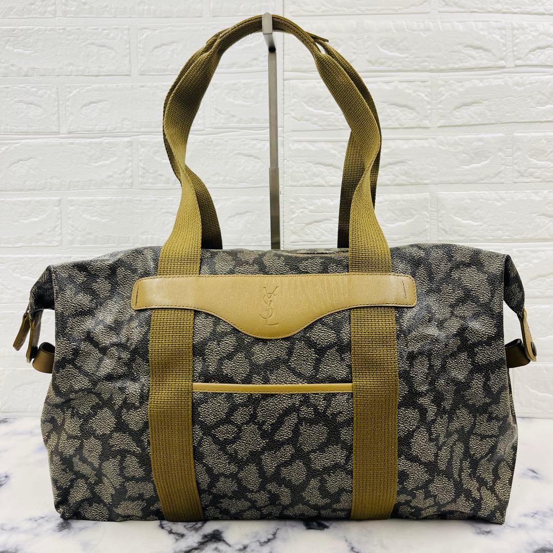 【未使用】イヴサンローラン ボストンバッグ 総柄 大容量 ポーチ付き 極美品