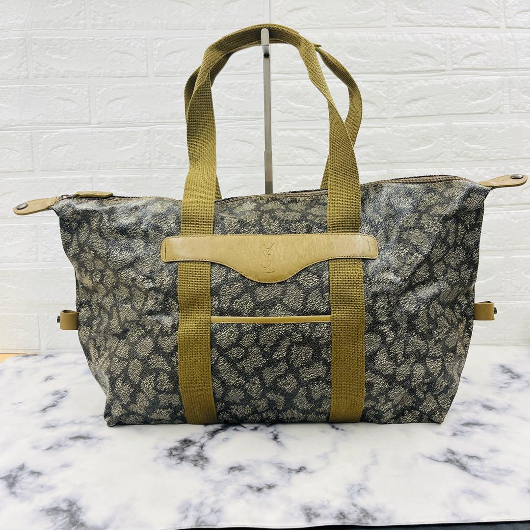 【未使用】イヴサンローラン ボストンバッグ 総柄 大容量 ポーチ付き 極美品