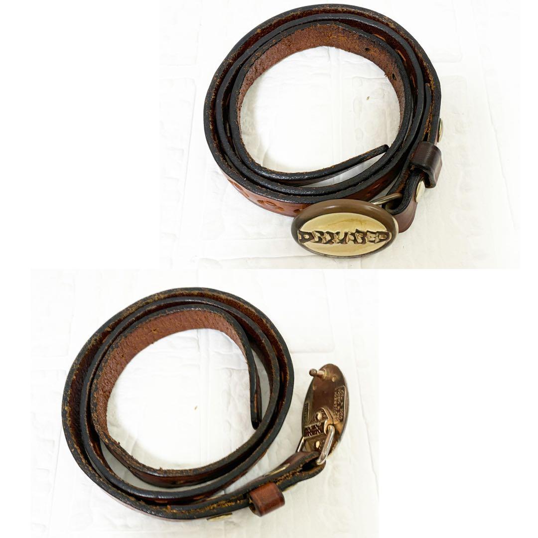 DSQUARED2 ロゴバックル　ブラウンレザーベルト