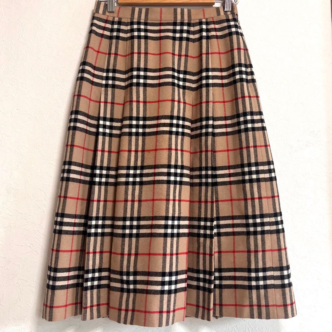Burberry ノバチェック ウール プリーツ Aライン ミモレ スカート L