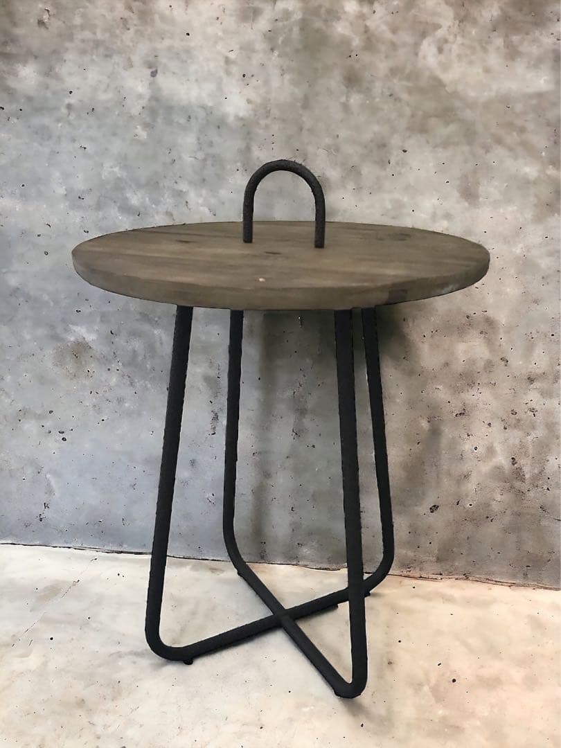 【ブルックリン家具】古材×ちぢみ塗装 ブラックスチール 丸サイドテーブル φ50