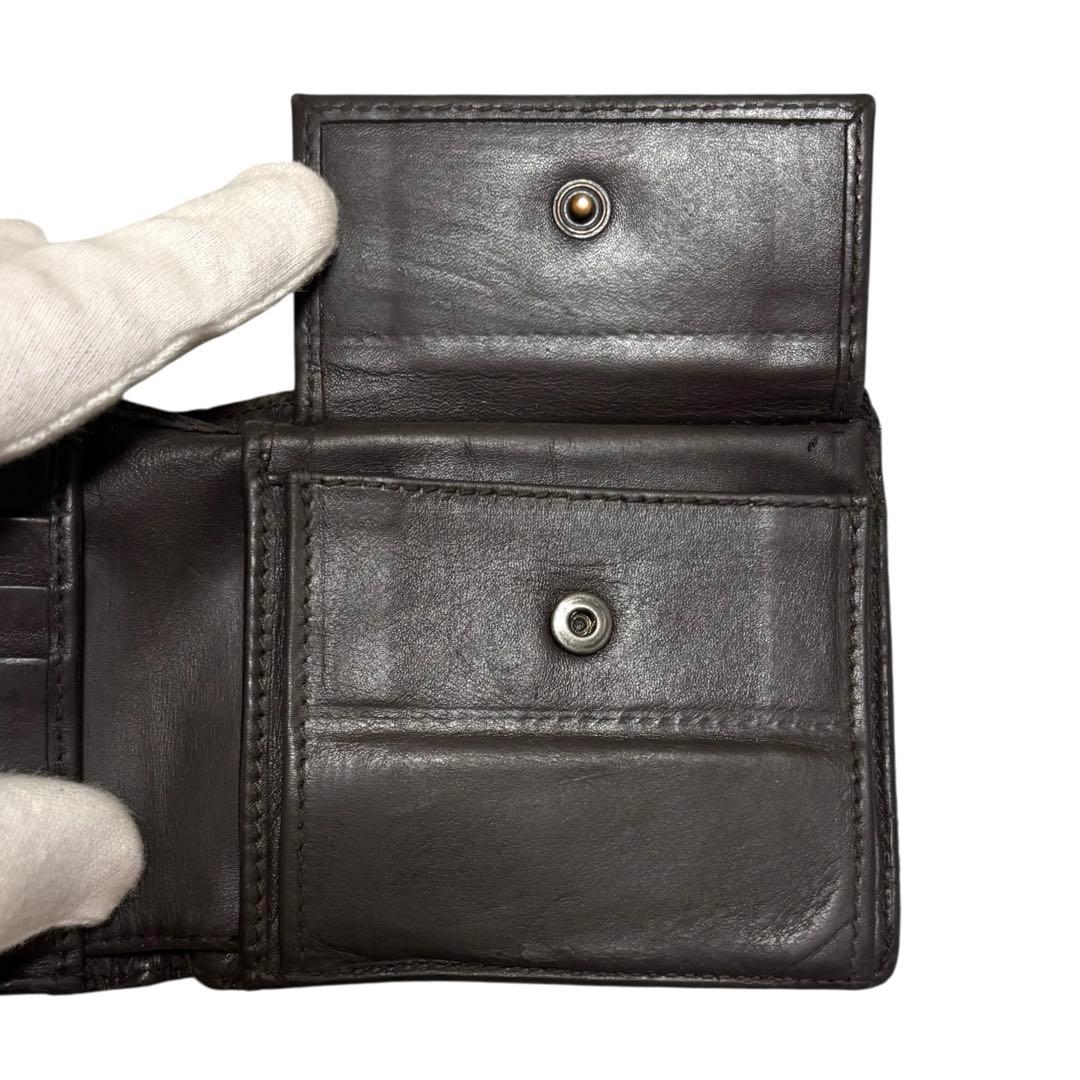 ボッテガヴェネタ　折り財布　レザー　ダークブラウン　イントレチャート　フラップ