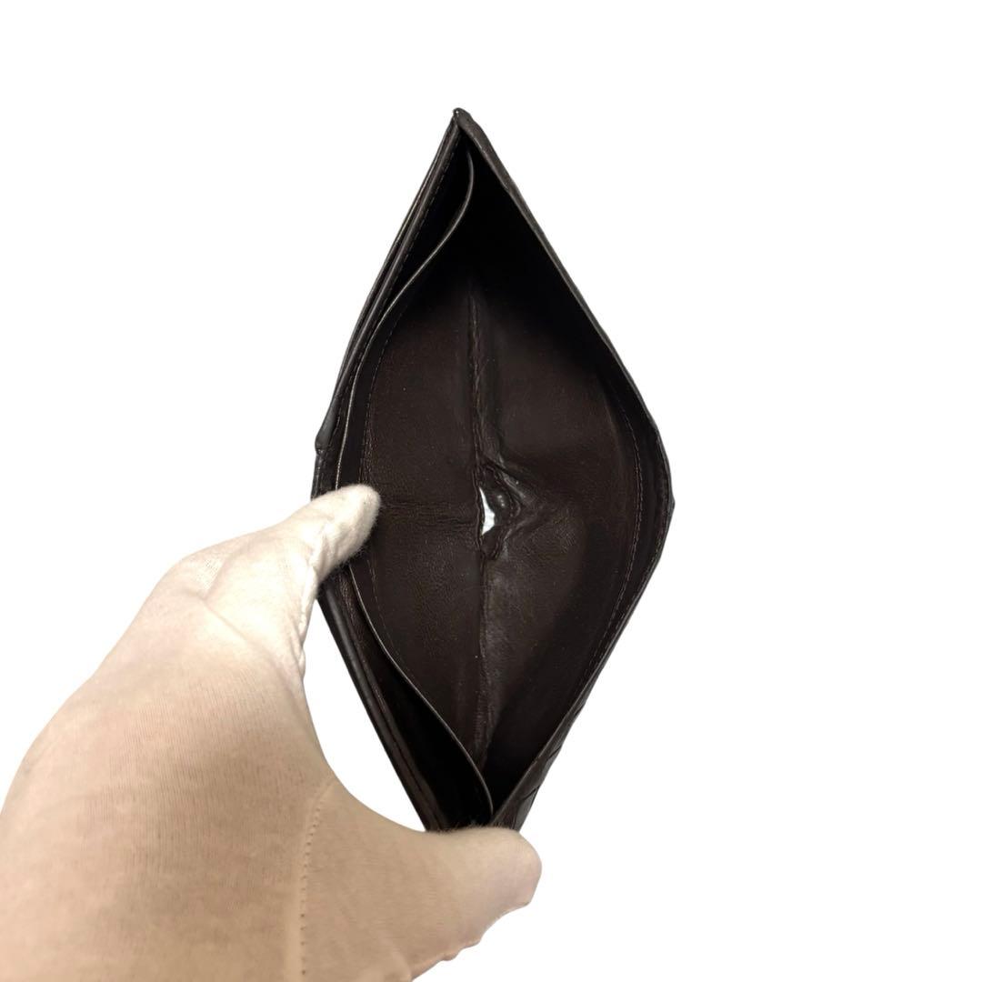 ボッテガヴェネタ　折り財布　レザー　ダークブラウン　イントレチャート　フラップ