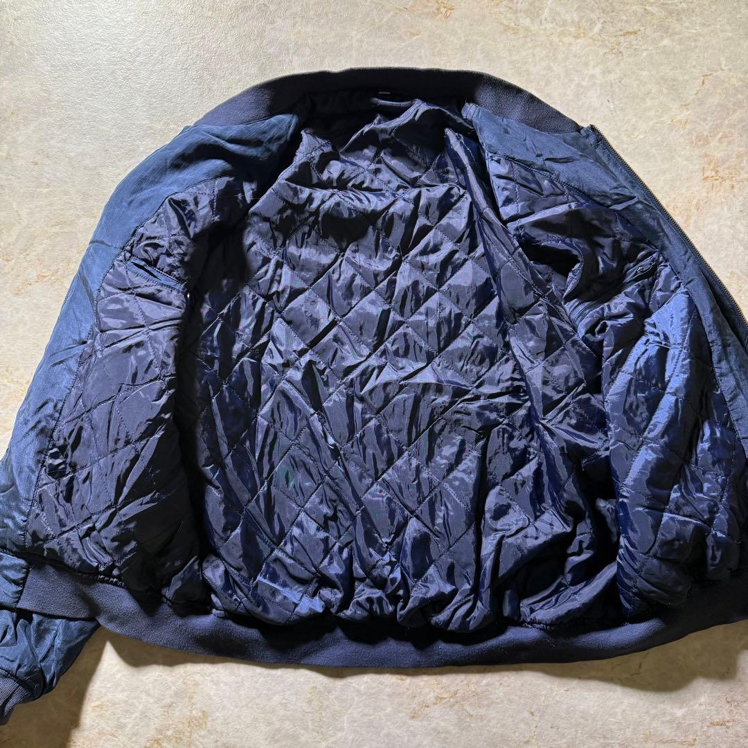 80sシルクブルゾン古着ネイビー中綿フライトジャケット型短丈L美品当時物CBOY