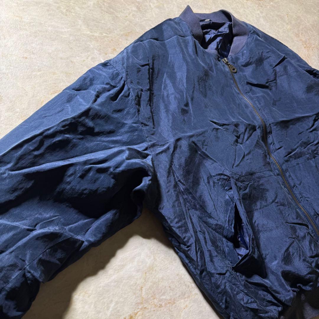 80sシルクブルゾン古着ネイビー中綿フライトジャケット型短丈L美品当時物CBOY