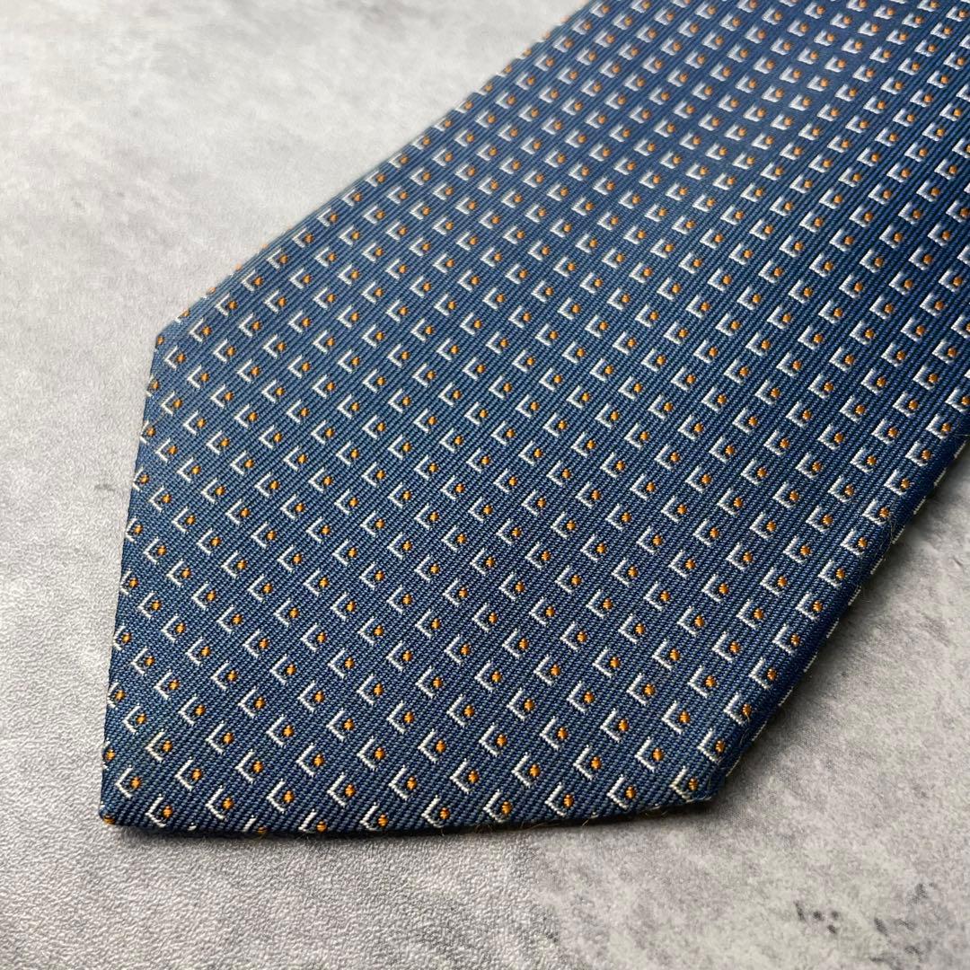 美品 HERMES ジャガード 玉虫 スクエアドット柄 ネクタイ ブルーグレー
