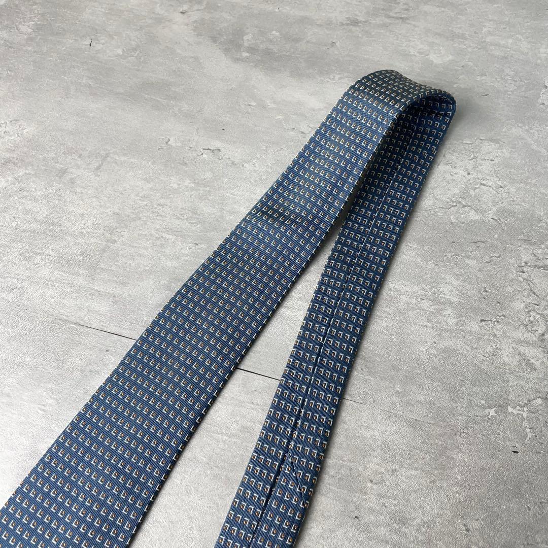 美品 HERMES ジャガード 玉虫 スクエアドット柄 ネクタイ ブルーグレー