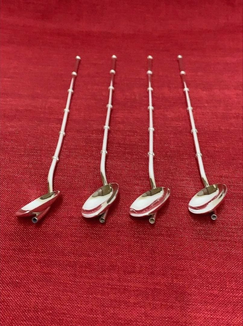 純銀マドラー＋ストロースプーン、ヨーロッパ製メーカー不詳: ヴィンテージ