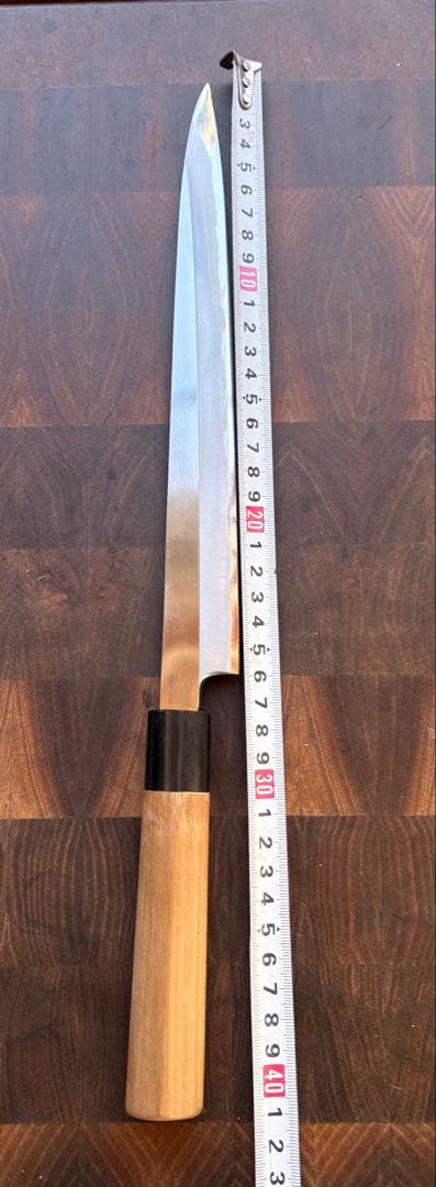 堺打刃物　紋鍛錬　青鋼　柳刃　9寸　270mm 包丁　和包丁　研ぎ済　水牛朴柄