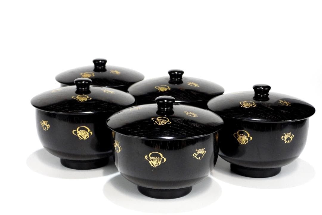 輪島塗　木製 ご湯呑　お煮物椀(蓋付き) 5客