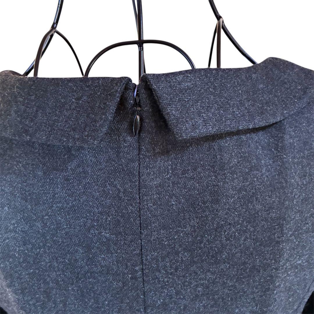 ★新品ダグ付★TOCCAトッカリボン使いウールワンピース定価4.1万グレー