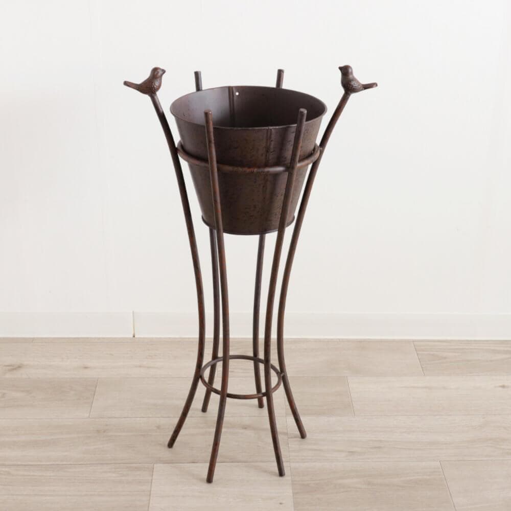スタンドプランター/鉢カバー レトロ調アイアン 小鳥