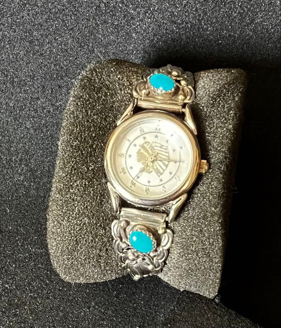 90年代インディアンジュエリーSV925ターコイズストーン付き腕時計