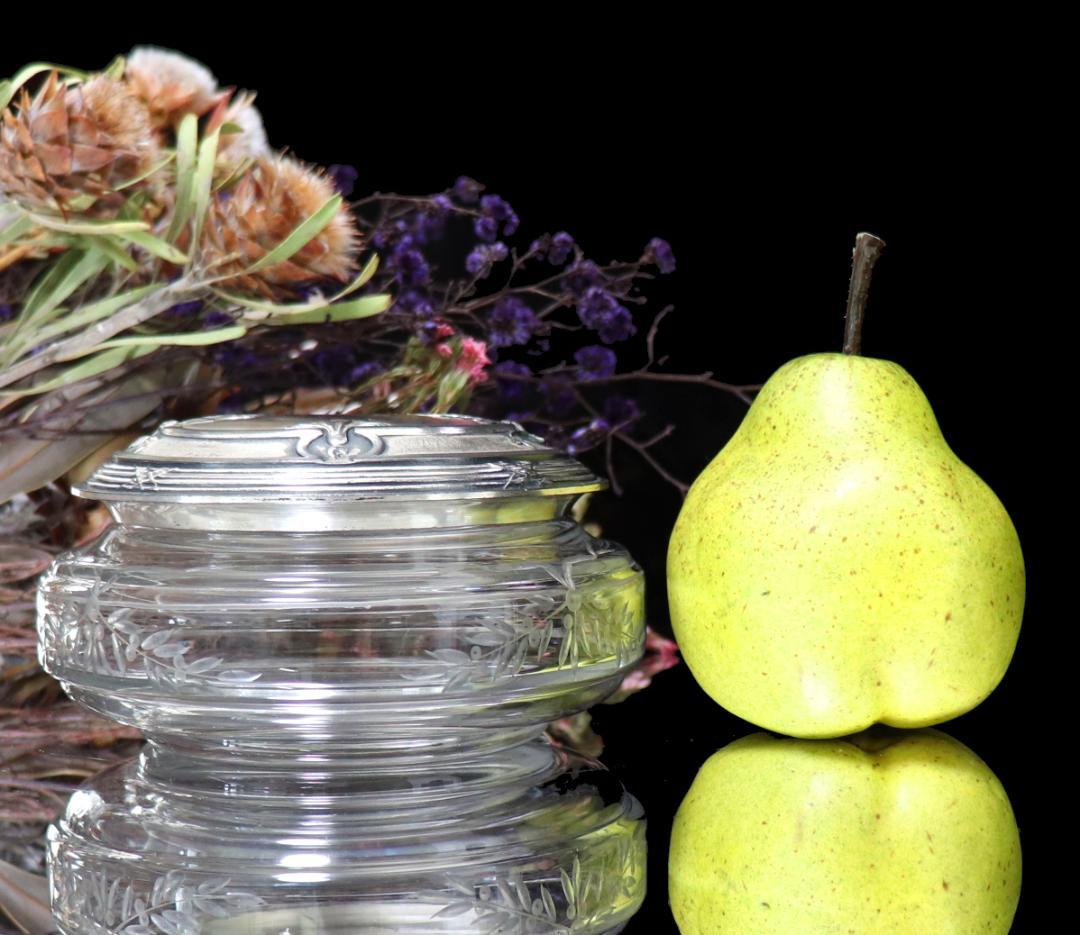 オールド・バカラ×クリストフル 銀装飾 大型蓋物 コラボ アンティーク 小物入れ