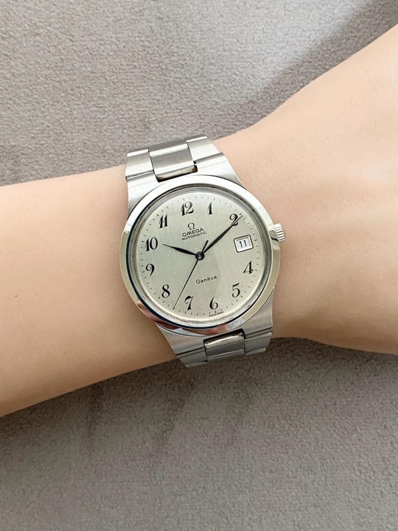 OH済 希少ダイヤル オメガ ジュネーブ アラビアインデックス シルバー AT